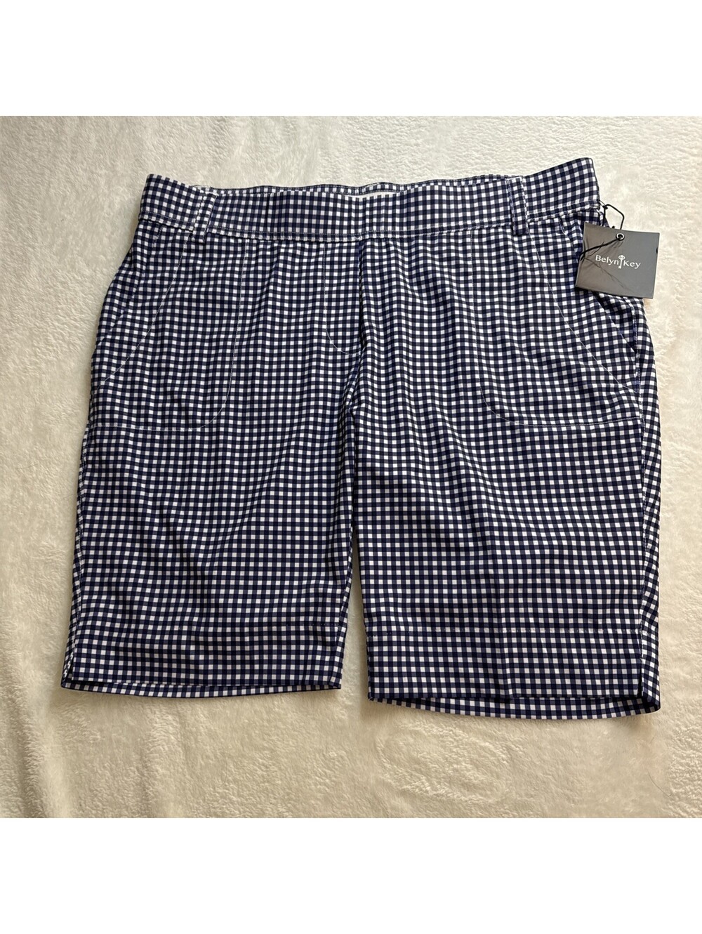 Belyn Key NWT Blue & White Nantucket Check Pull On Bermuda Shorts Women Size L